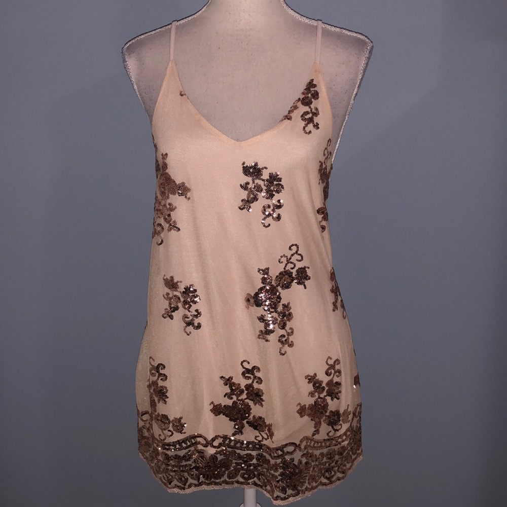 Living Doll sequin lace tank top